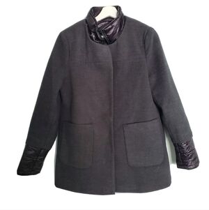 French Connection Black/Charcoal Gray Coat with Puffer Bib